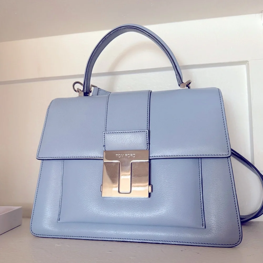 Tom Ford Powder Blue Satchel Handbag Medium T clasp top handle  $3,500